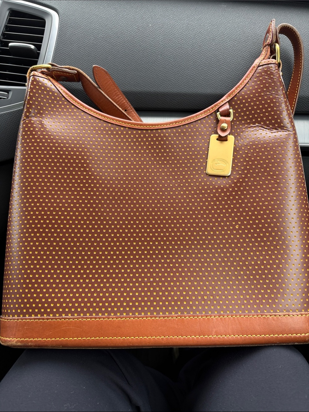 Dooney & Bourke Brown Leather-Trim Shoulder Bag with Gold Tag
